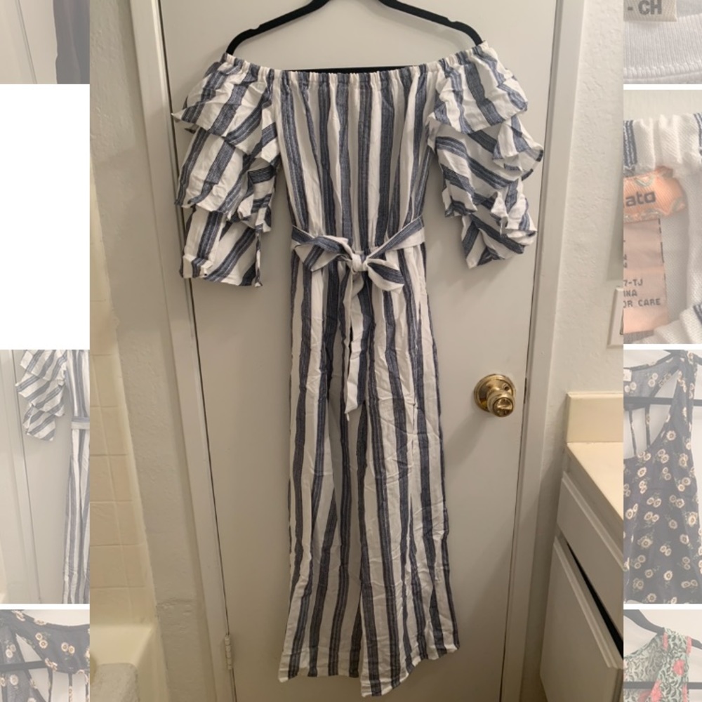 Off the shoulder ruffle sleeve jumpsuit